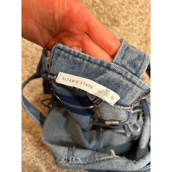 Altar'd State Denim Corset Top Lace Up Square Neck Sleeveless Blue Medium Party - Picture 4 of 7